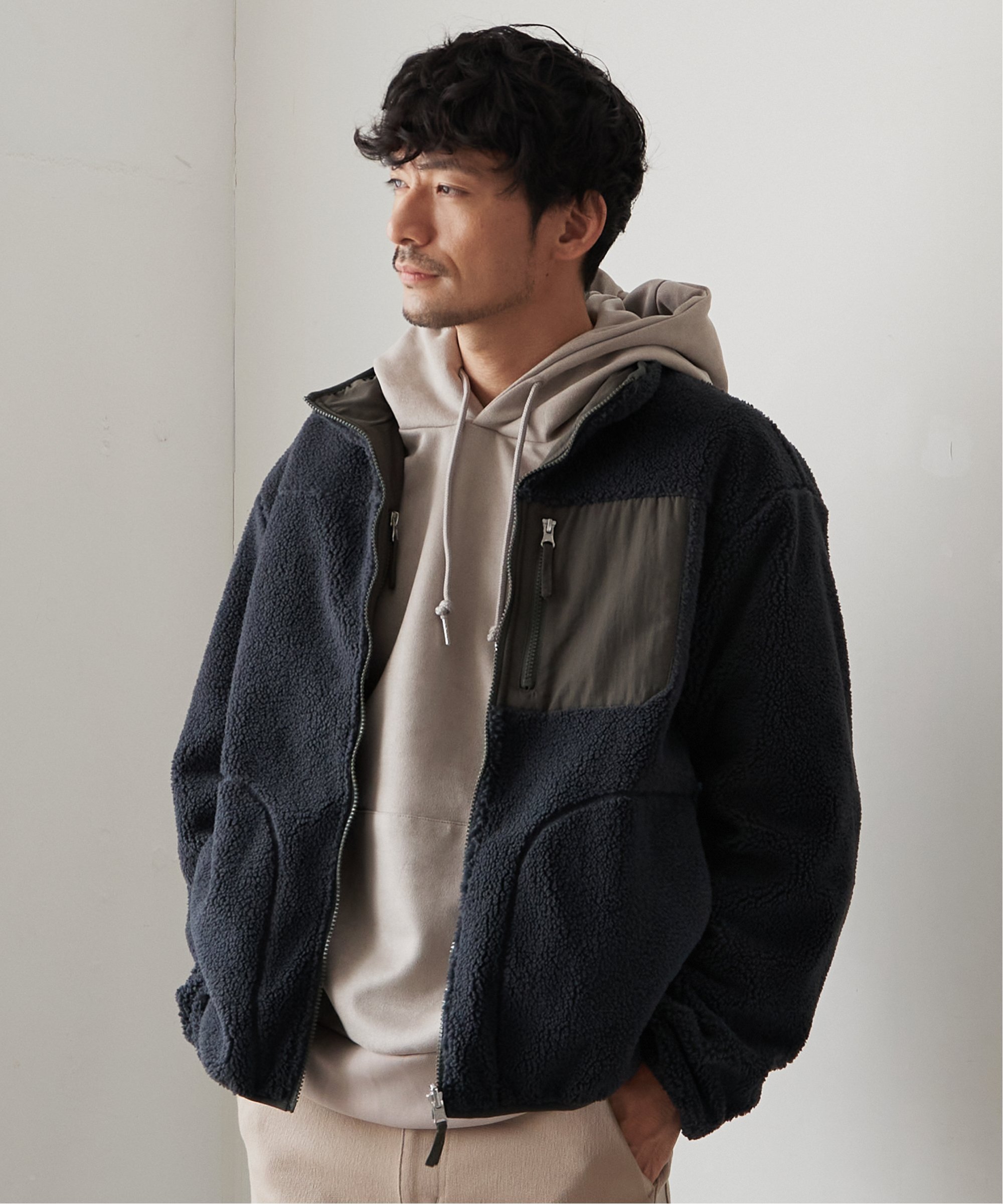 【撥水／2WAY】リバーシブルボアフリースブルゾン